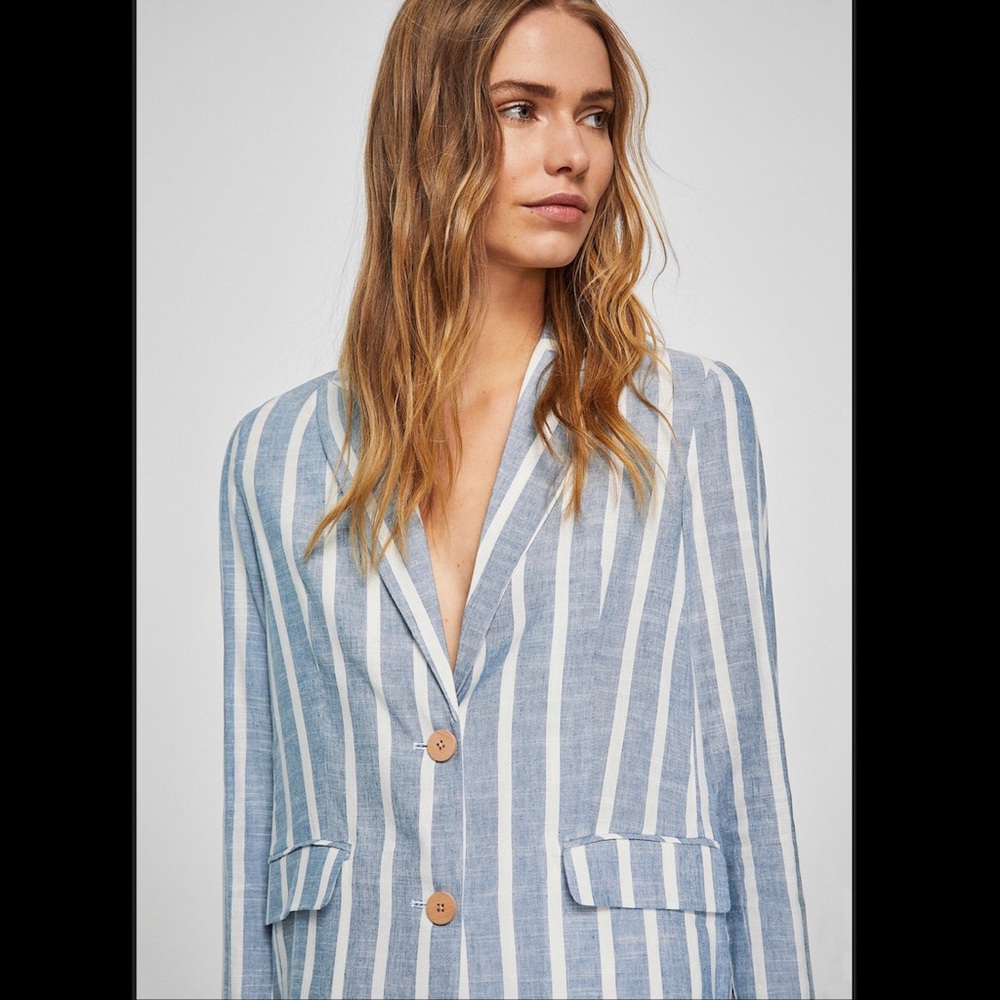 Mango Oversized Linen Stripe Blazer